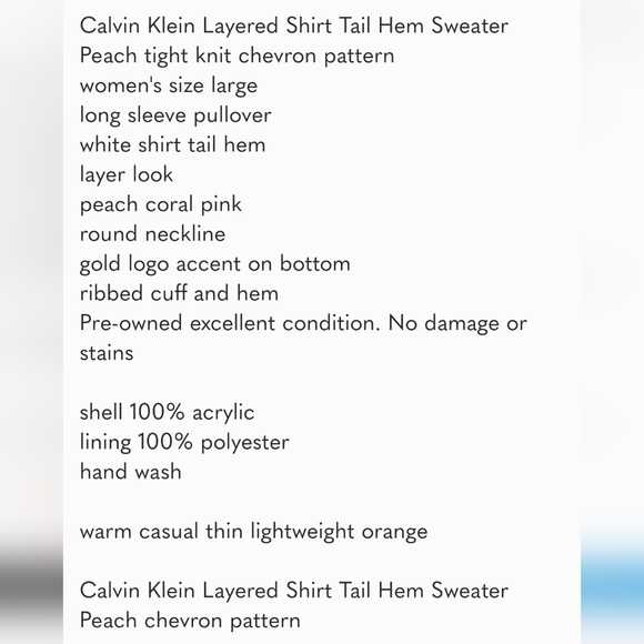 Calvin Klein Layered T-shirt Hem Sweater Beige Knit Chevron Pattern Size Large - Picture 14 of 15